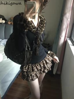 Y2k Women's Skirt A-line Ruffles Leopard Print Jupe 2025 Faldas Mujer De Moda Streetwear Vintage Saia Summer Tunic Mini Skirts