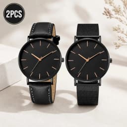 Luxury Simple Couple Watches Set 2Pcs Thin Round Dial Mesh Strap & Leather Band Quartz Wristwatches For Men Women Couple Gift