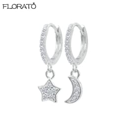 925 Sterling Silver Needle New Star/Moon Small Hoop Earrings for Women Exquisite Crystal Pendant Earrings Fashion Jewelry Gift
