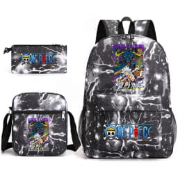 One Piece Luffy Anime Print School Backpack Set 3-in-1 Shoulder Bag Pencil Case for Boys Girls Kids Bookbag