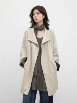 CHIC VEN Korean Women Mid Length PU Jacket Stand Collar One-button Laced Up Overcoat Office Lady Trench Coat Spring Autumn 2026