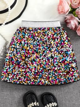Spring and Autumn New Shiny Sequin A-line High-Waist Skirt for Girls; Single Piece