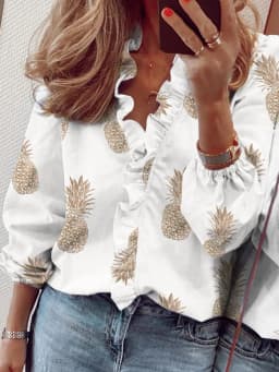 Casual Short Sleeve V Neck Ruffles Blouses Elegant Office Lady Shirts Summer Vintage Harajuku Loose Tops Female Boho Tunic