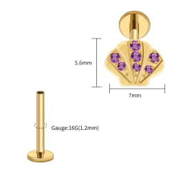 Right Grand ASTM F136 Titanium Seashell Flat Back Stud with CZ 16G Summer Cartilage Helix Conch Piercing Ocean Beach Jewelry
