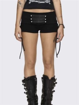 Nibber Patchwork Shirring Short Women High Street Hottie Trend Rivet Metal Hollow Skinny Sexy Hottie Midnight Club Party Outfits