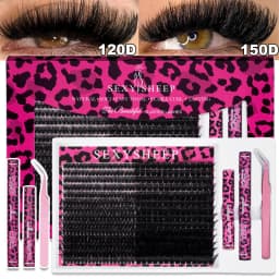 DIY Individual Eyelash Extension Kit Thick Volume Lash Clusters D Curl with Bond and Seal Tweezers Halloween Christmas Gift