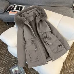Women's Short Thickened Cotton Jacket with Fur Collar Winter New Style Loose Fit Warm Inner Fleece Large Size Coat Zipper