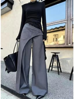 2024 Black Design Wide-Leg Pants Women's Slimming Suit Pant Harajuku High Waist Loose Straight Streetwear Y2k Casual Trousers