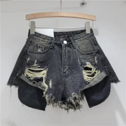 2026 Summer New Light Color Perforated Design Denim Shorts Women's Wide Legs Slim Fashion Ragged Edge A-line Ropa Mujer