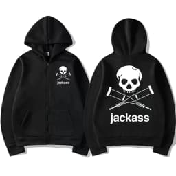 Jackass Logo Graphic Printed Black Zip Hoodie Classic Vintage Sweatshirt Coat Men Women Oversized Casual Loose Cardigan Hoodies