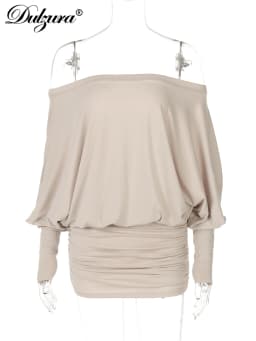 Dulzura Off Shoulder Long Sleeves Ruched Patchwork Mini Dress Women’S Sexy Elegant Casual Outfit Party Clubwear Spring Summer