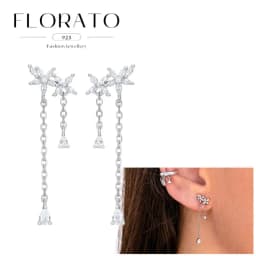 FLORATO 925 Sterling Silver Earrings Chain Tassel Pendant Earrings Zircon Silver Earrings for Women Trend Luxury Wedding Jewelry