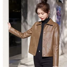 New Western Style Spring and Autumn Short Leather Jacket Women's Lapel Womens Casual Jacket Fashionable Leather Jacket Versatile