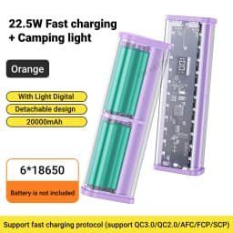 22.5W DIY Battery Charger Case Transparent Fast Charging Case For 6PCS 18650 20000mAh Battery Charging Box For iPhone Samsung