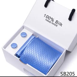 Classic Style 65 Colors Sales Silk Tie Handkerchief Cufflink Set Men Necktie Box Solid Color Sky Blue Fit Wedding Office Cravat