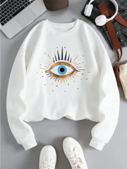 Casual Womens Sweatshirt Vintage Devil's Eye Prints Pullover Soft Breathable Loose Crewneck Hoodie Autumn Winter Female Clothing