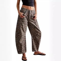 2026 Women's New Fashion Trend Basic Versatile Street Casual Comfortable Loose Printed Leopard Print Straight Leg Women's Jeans