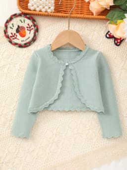 Baby Girl's Spring Elegant and Sweet Solid Color Knitted Shawl with Lace Design Adds a More Gentle Touch
