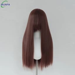 Very High Quality 400g 48 Colors 24Inch 60cm Long Straight Cosplay Wig With Bangs Heat Resistant Hair Anime Wigs + Wig Cap