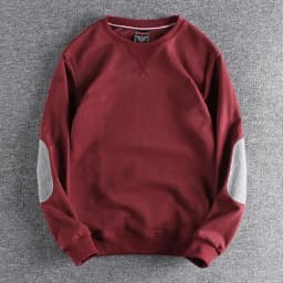 Spring New American Retro Sleeve Patch Solid Color Sweatshirt Men's Simple 100% Cotton Washed Pullover Loose Casual Sportwear