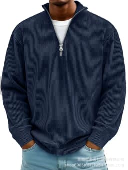 Men Stand Collar Zip Long Sleeve Loose Sweatshirts Casual Male Solid Color Pullover Jackets LRFZ-C448