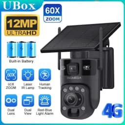 INQMEGA 12MP 60X Optics Zoom Dual Screen 4G /WIFI Solar Camera Securty Outdoor PIR Human Detection Color Night Vision UBOX APP