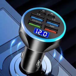 250W PD Car Charger QC3.0 Fast Charge Two to Six Port Car Cigarette Lighter Plug Car Charger Flash Charge with Digital Display