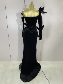 Shiny Diamond Velvet Sexy Side Slit Floor Length Dress With Gloves Women Chic Birthday Banquet Show Host Nightclub Stage Wear