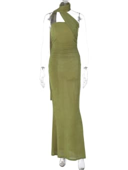 Hugcitar Elegant Solid Halter Sleeveless Backless Ruched Sexy Bodycon Maxi Dress Summer Women Y2K Outfit Evening Party Festival