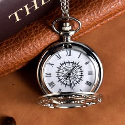 Creative Silvery Engraved Hollow Quartz Pocket Watch with Arabic Numerals Vintage Pendant Necklace for Birthday Gift Chain