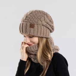Women's Winter Hat and Neck Warmer Set, Warm Knit Hat with Ear Protection, Hooded Yarn Cap