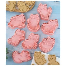 8Pcs Cat Cookie Mold Set Cartoon Cat Shape Cookie Stamp Fondant Cake Decoration Tools 3D Hand Pressure Plastic Biscuit Mold