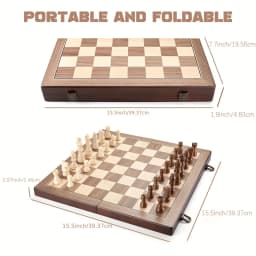 Magnetic Wooden Chess Set 39.37cm/15.5inch with 2 Additional queens, Folding Portable Travel Board, Suitable for Tournament
