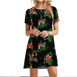 3D Green Leaves Floral Printed Mini Dress For Women 2022 Summer Loose Oversized Casual Short Sleeve O-Neck A-Line Dress Sundress