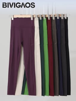 BIVIGAOS Spring Autumn Reflective Strip Side Pocket Yoga Leggings Women High Waist Hip Lift Sports Fitness Sharkskin Leggings