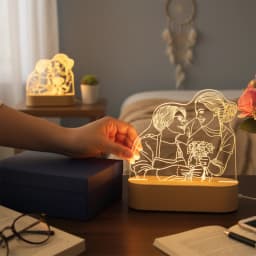 Personalized 3D Photo Lamp Custom Night Light with Wooden Base Unique Gift for Valentine's Day Wedding Anniversary Mother's Day