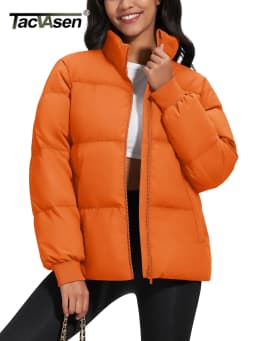 TACVASEN Winter Padded Puffer Down Coats Womens Warmth Stand Collar Full Zip-up Jackets Lightweight Waterproof Quilted Outwears