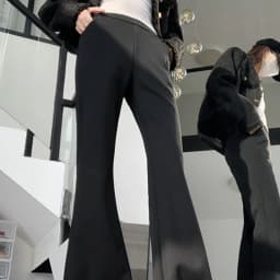 Temperament Black Slimming Flared Pants Women Autumn Chic Design Front Split Tight Trousers Casual High Waist Hip Lift Long Pant