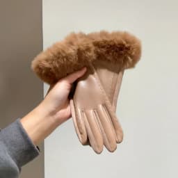 Women's Winter Luxury PU Leather Gloves Wrist Soft Faux Fur Trim Cuff Fashion Elegant Party Warm Touch Screen Drive Cycling