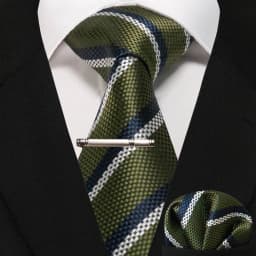 JEMYGINS Business Tie for Men Silk Navy Blue Tie Striped Paisley Necktie Handkerchief Tie Clips Set for Wedding Party Gift
