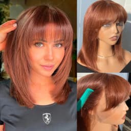 Short Straight Bob Lace Front Wig With Bangs Peruvian Human Hair Bob Wigs For Women Brazilian Remy Hair Easy Part Lace Bob Wig