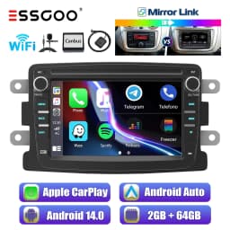 ESSGOO Android 14 Carplay Car Stereo Radio For Renault Dacia Duster Sandero Dokker Logan Lodgy Captur GPS SAT NAVI WIFI RDS BT