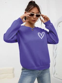 Simple Heart Pattern Printing Sweatshirts For Womens Casual Comfortable Crewneck Hoodies Loose Fleece Warm Sportswear Clothes