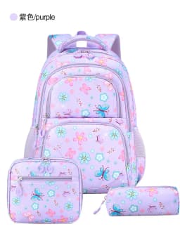 3pcs/set Flower Butterfly Prints School Backpack for Girls Bookbag set Elementary Middle School Student Backpack with Lunch Box