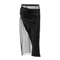 Linad Sexy Black Patchwork See Through Long Skirts Lady Street Chic High Waist Straight Skirts Summer Elegant Satin Split Skirt