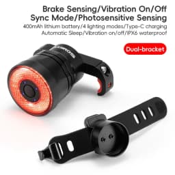 ROCKBROS Bicycle Rear Light Bike Smart Brake Sensing Taillight Type-C Charging Day/Night Sensing MTB Road Bike Accessories
