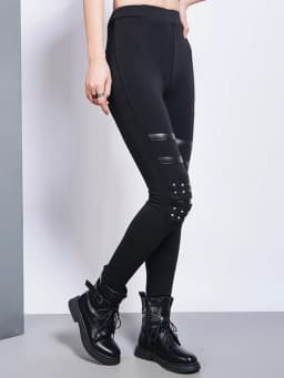 EAM High Elastic Waist Black Brief Long Rivet With Fleece Casual Pants New Trousers Women Fashion Autumn 2026 1DH7172