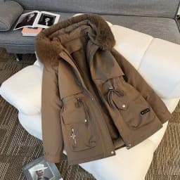 Women's Short Thickened Cotton Jacket with Fur Collar Winter New Style Loose Fit Warm Inner Fleece Large Size Coat Zipper
