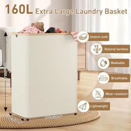 160L Extra Large Laundry Basket with Lid 3-Grids Inner Bags Laundry Hamper Handles Classification Labels Foldable Laundry Basket