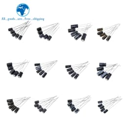 TZT 120pcs 12 value kit 1uF-470uF Electrolytic Capacitor Package 1UF 2.2UF 3.3UF 4.7UF 10UF 22UF 33UF 47UF 100UF 220UF